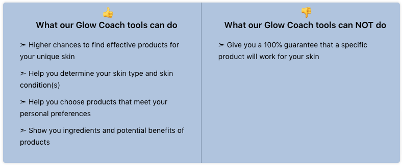 Table: Overview about what Glow Coach can do for you